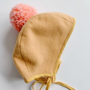 Cozy Kids Pom-Pom Hat - Tan and Pink